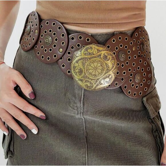 Leather Wide Disc Belt for Women Vintage Western Adjustable Waist Accessory main image 6